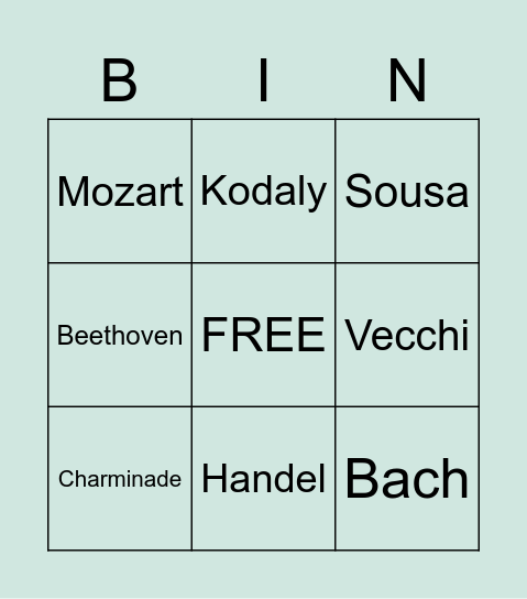 MUSIC MEMORY BINGO Card