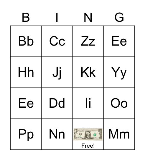 Alphabet Letters Bingo Card