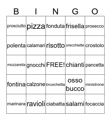 Foods of Italy Bingo Card