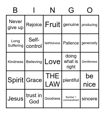 Fruits of the Spirit Bingo Card