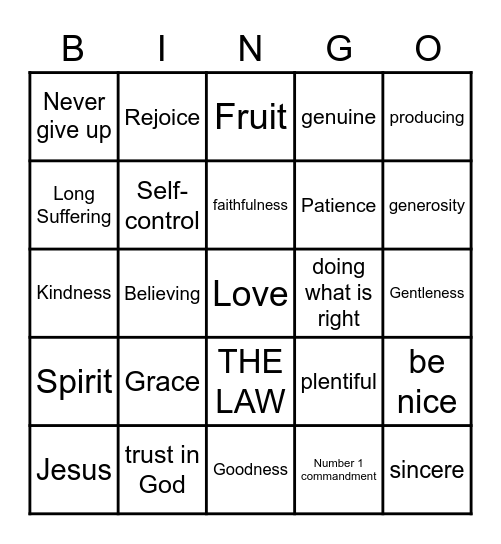 Fruits of the Spirit Bingo Card