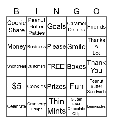 Girl Scout Cookie Bingo Card