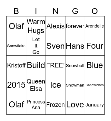 Frozen Bingo Card
