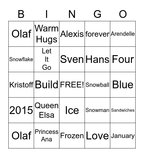 Frozen Bingo Card