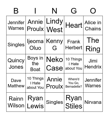 Music, Books & Movies Bingo Card