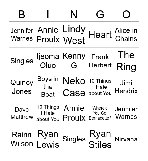 Music, Books & Movies Bingo Card