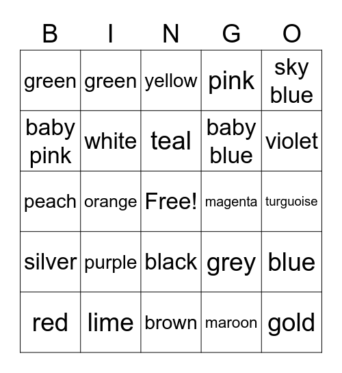 colorful Bingo Card