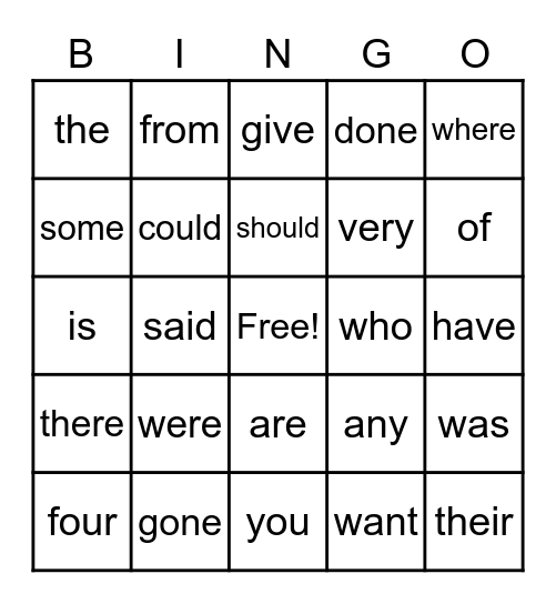 Sight Word Bingo 1 Bingo Card