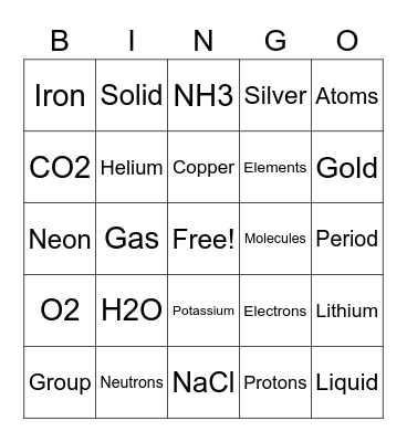 Periodic Table Bingo Card