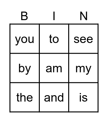 Sight Words 1 Bingo Card