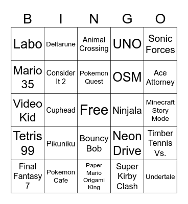 Nintendo Switch Bingo Card