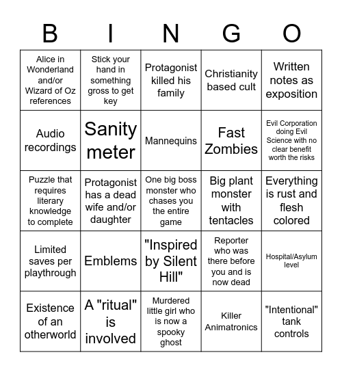 Horror Game Bingo Card