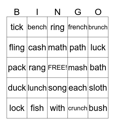 Ending Sounds Bingo Card