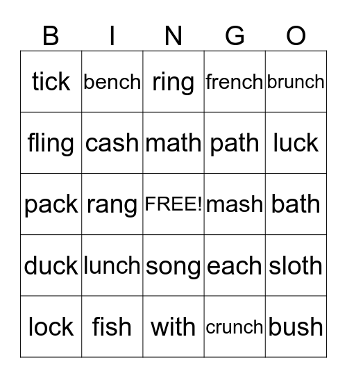 Ending Sounds Bingo Card