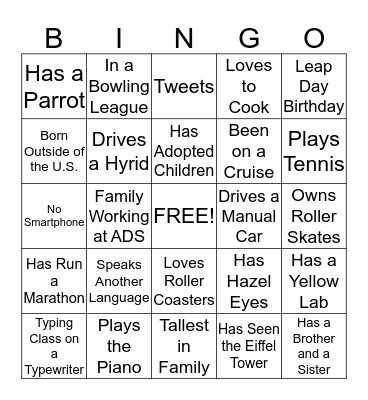 Get to Know You BINGO Card