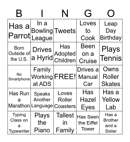 Get to Know You BINGO Card