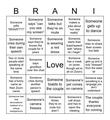 Brad & Dani's Wedding Bingo Card