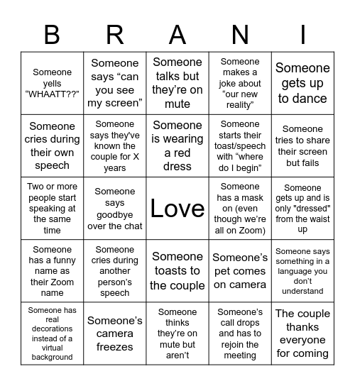 Brad & Dani's Wedding Bingo Card