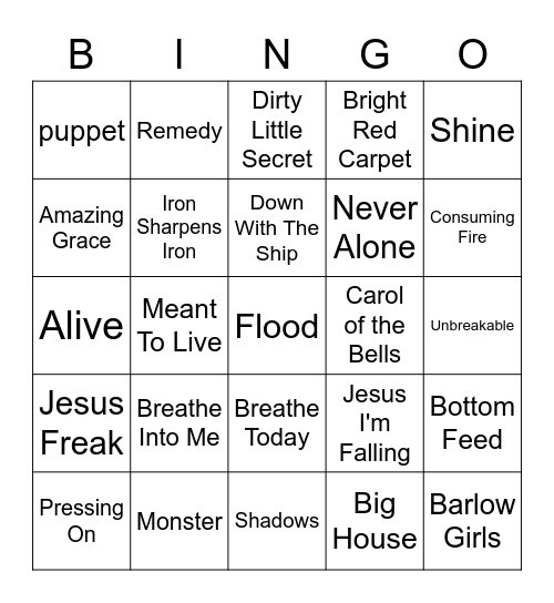 Rock Bingo Card