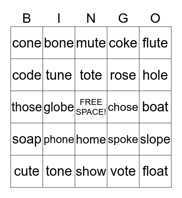 Long O and Long U Bingo Card