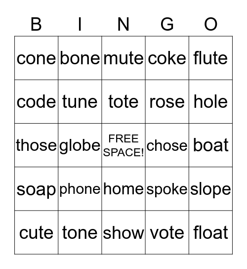 Long O and Long U Bingo Card