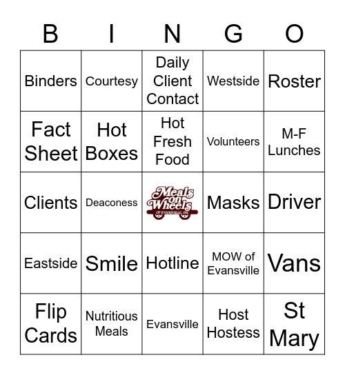 Meals on Wheels of Evansville Bingo Card