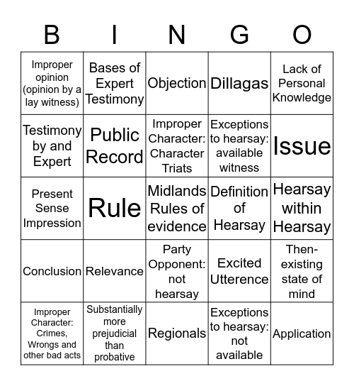 Objection Bingo Card