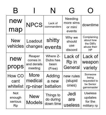 Community meeting Bingo Card
