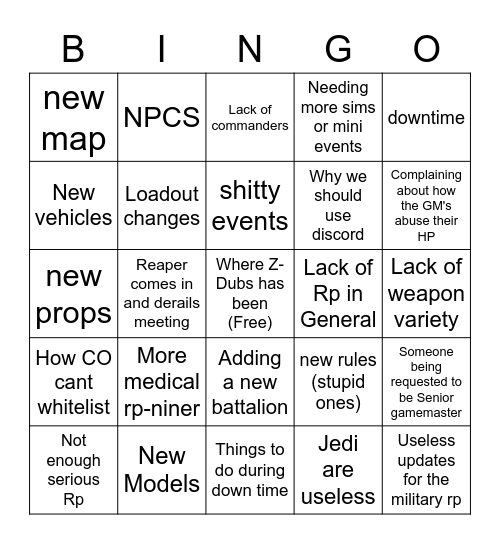 Community meeting Bingo Card