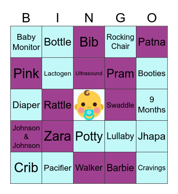 Zaras Baby Shower Bingo Card