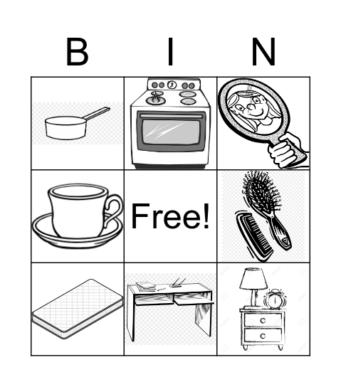 ROOMS AND FURNITURE Bingo Card