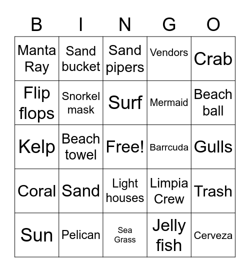 Puerto Morelos Beach Bingo Card