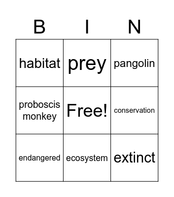 Endangered Animals Bingo Card