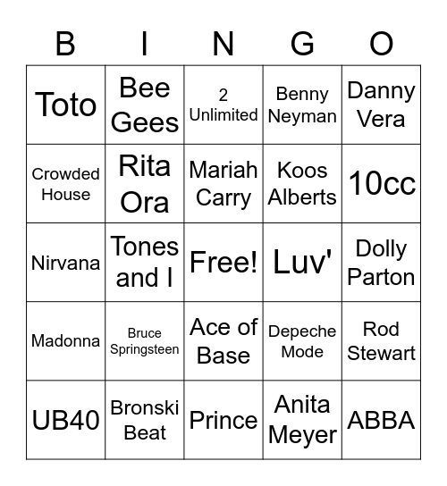 Muziekbingo BIK Bingo Card