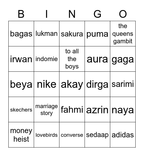 Untitled Bingo Card