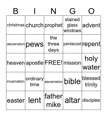 Church Year Bingo Card