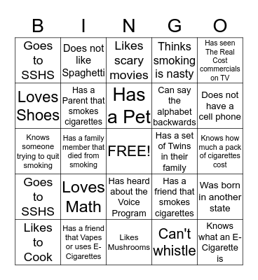 Boys & Girls Club People BINGO Card
