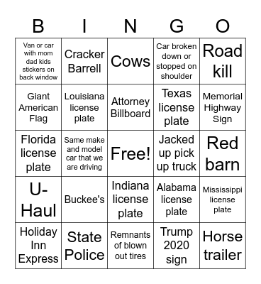 Florida Trip Bingo Card