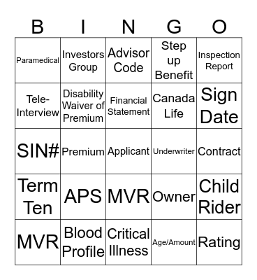 Individual Insurance Bingo Card