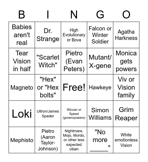 WandaVision Bingo Card