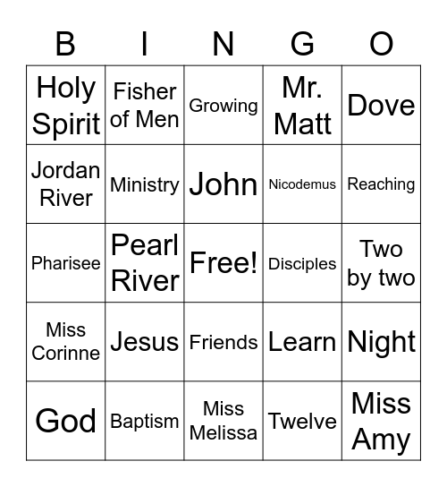 PRUMC Sunday School Bingo Card