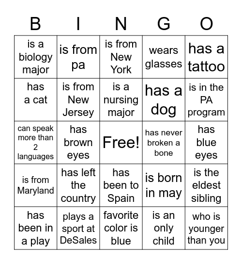 HUMAN BINGO Card