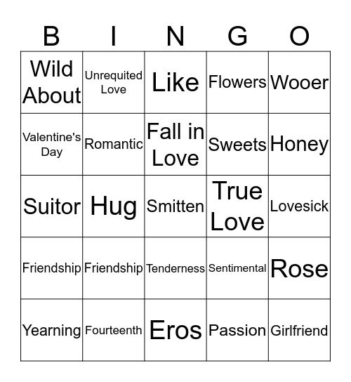 Valentine's Day Bingo Card