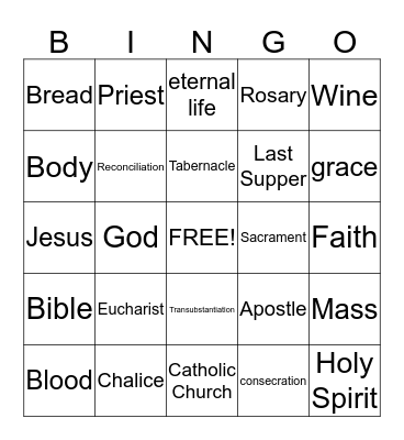 First Communion Bingo Card