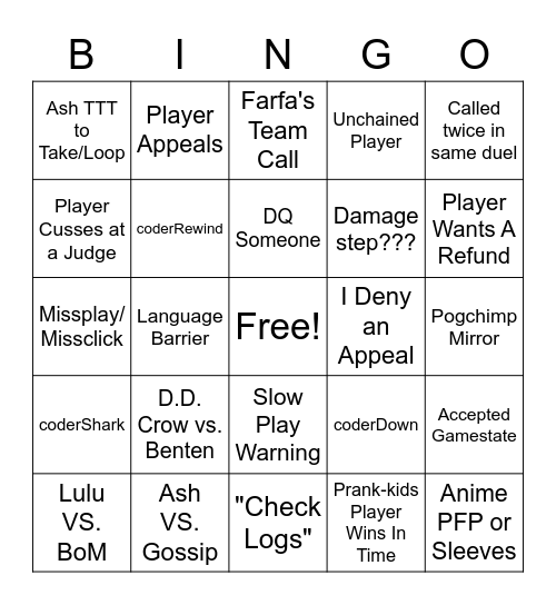 DistantCoder 3v3 Bingo Card