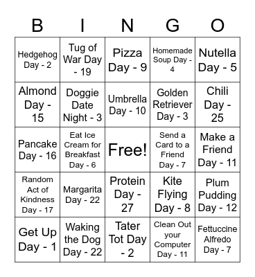 Celebrate February Bingo Card