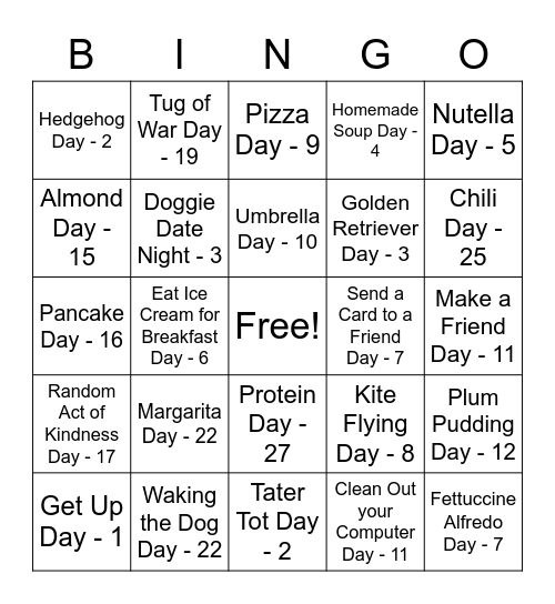Celebrate February Bingo Card