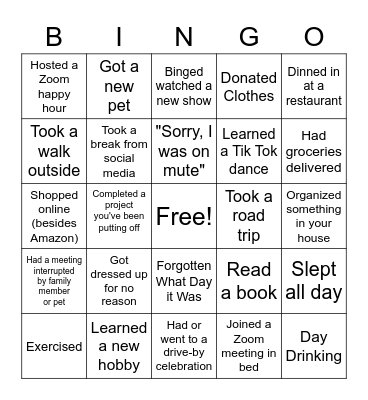 Quarantine Bingo Card