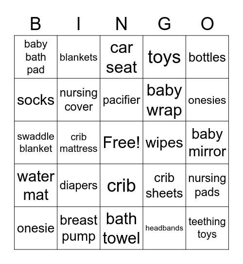 Darsana's Baby Shower Bingo Card