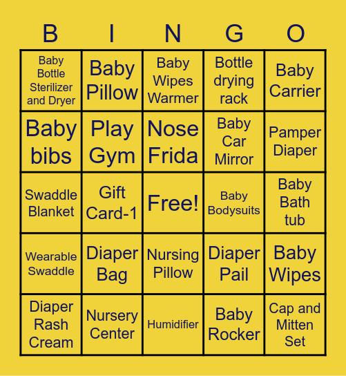 Amol Chitra's Baby Shower Bingo Card